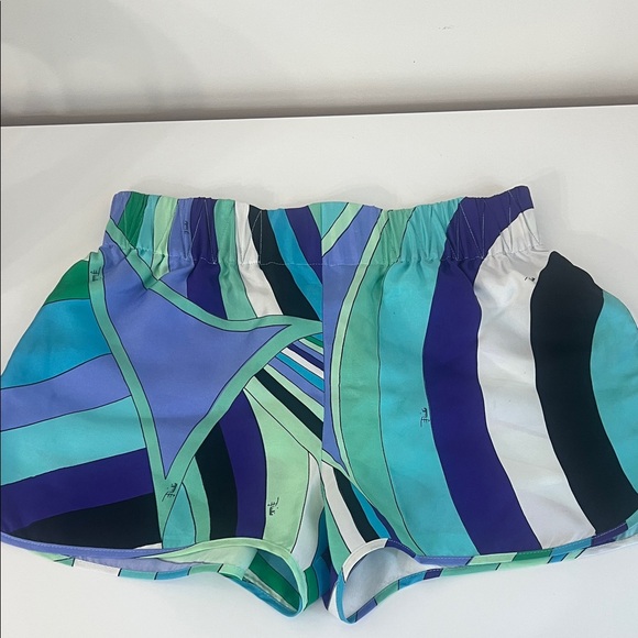 Emilio Pucci Blue and Green Patterned Athletic Shorts